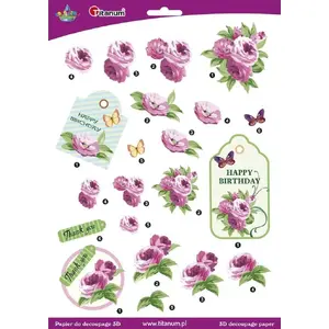 Decoupage Paper Sheet Titanum 3D Peony Flowers, single printed sheet