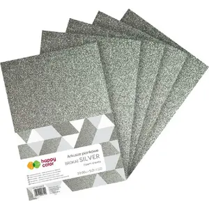 Foam Sheets Happy Color A4 5 pcs, glitter silver — craft foam panels for cutting and decoration
