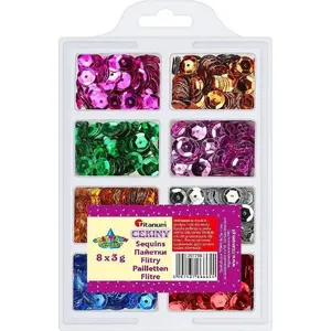Sequin Set Titanum 8 mm metallic, 8 colors, craft and decoration supply