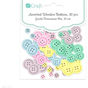 Wooden Buttons Set DP Craft GUZIKI DREWNIANE MIX 30 pcs — pastel colors