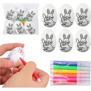 Styrofoam Easter Eggs for Painting set by LEANToys, model 21346, pattern 'Bunny A', pack of 6