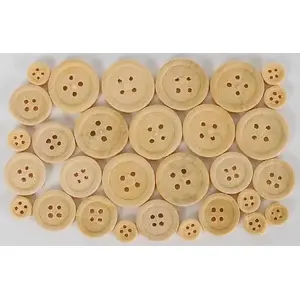 Wooden buttons FANDY Guziki drewnianie 02 natural – sew-on craft buttons, natural wood finish