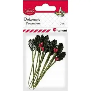 Decorative Holly Branches Titanum set, 6 pcs, 15×30 mm