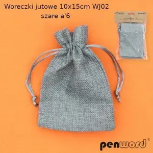 Jute Drawstring Bags Penword WORECZKI JUTOWE 10x15 cm WJ-02 Gray A6