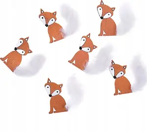 Self-adhesive Wooden Fox Decorations with Fur Titanum — set of 6, model 637233