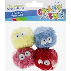 Craft with Fun craft pompom decorations with eyes 5 cm, set of 4, mixed colors (CF716)