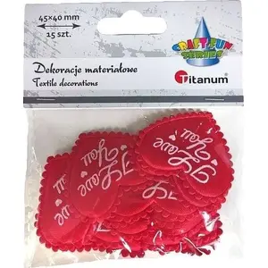 Auduma sirds dekorācijas Titanum 'I Love You' sarkanas 15 gab.