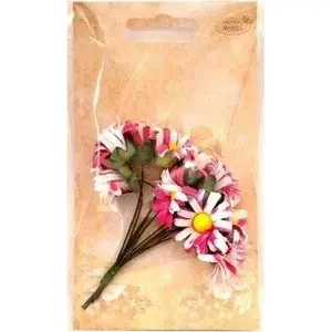 Fabric Daisy Flowers Creality 2 cm pink-white, pack of 12