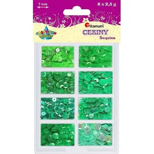 Sequins Titanum Cekiny 7 mm, 8 colors, 2.5 g pack, green accents
