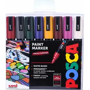 Маркер POSCA PC5M с кистью среднего размера, набор 8 шт., глубокие цвета