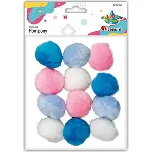Pom-poms (40 mm) Titanum — acrylic craft pompons, mixed colors, pack of 12