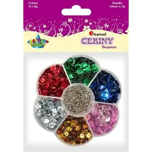 Titanum sequin 7 mm set with 6 colors and 15 mm pins — Titanum model 396831