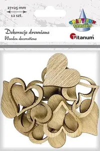 Wooden Heart Shapes Set Titanum 27×25 mm solid and outline, 12 pcs