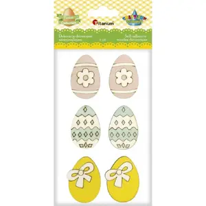 Wooden Easter eggs Titanum set of 6, sizes 24×35 mm and 28×37 mm, mixed
