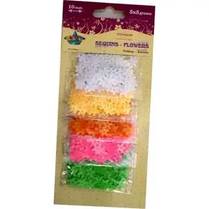 Sequins Titanum 10 mm smooth flower shapes, 5 colors - pack MPN 406026