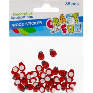 Wooden Self-Adhesive Ladybug Stickers Craft with Fun 13 mm, 35 pieces