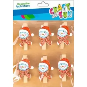 Decorative Wooden Clothespins Craft with Fun CFBN298 — snowman design, set of 6