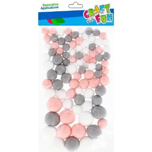 Pom-pom decorations set Craft with Fun CF690 — 90 pcs mixed pastel colors
