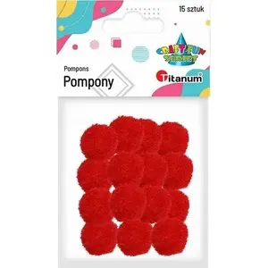Polyester Pom Poms 18 mm Red, Titanum – pack of 15