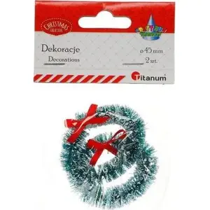 Wreath ring Titanum 45 mm plastic green with bow, set of 2