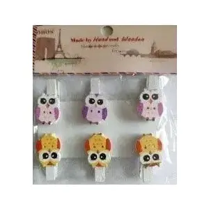 Decorative Owl Clothespins FANDY model 602256 – set of decorative wooden pegs
