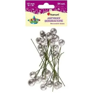 Decorative glitter ball picks Titanum set of 24 silver