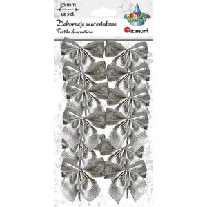 Ribbon Rosette Titanum 50 mm fabric, silver, pack of 12