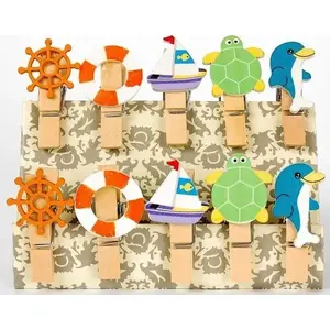 Decorative clothespins FANDY Shapes 11 set — decorative wooden clips for crafts and home