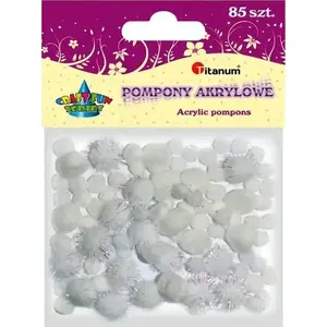 Pom-poms mix pack Titanum 85 pcs – white glitter and matte decorative craft pompons