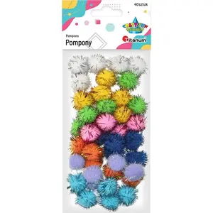 Pompons (40 pcs) Titanum Brokatowe pompony MIX kolorów — glitter craft pom-poms, 40 pieces