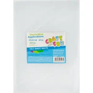 Craft with Fun felt sheets pack — 5 sheets 20×30 cm, white (MPN 035FILC)