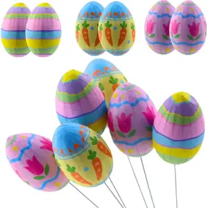 Decorative Easter Eggs on Wire Stems Lean 6 pcs — colorful holiday ornaments for floral arrangements