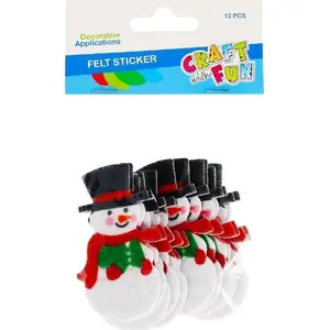 Craft with Fun felt ornament set — 12 pieces, snowman shapes, kit for decoration and crafting (CFBN260)