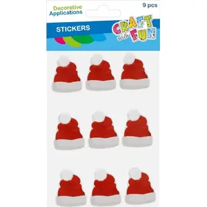 Decorative Holiday Stickers Craft with Fun CFBN478 — 9-piece hat-shaped adhesive decorations