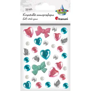 Titanum pašlīmējoši kristāli rozā‑zila miks, dekoratīvas rhinestones komplekts 33 gab.