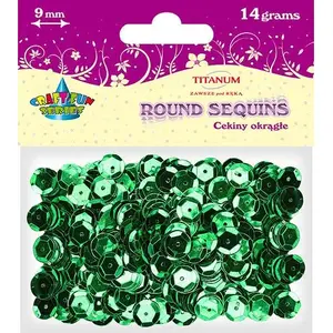 Sequins (round) Titanum 9 mm green metallic, 14 g pack