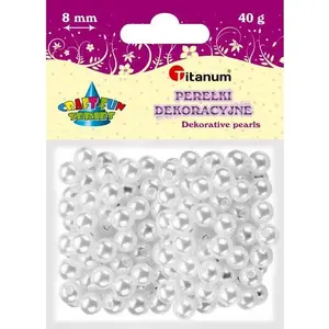 Bead strand Titanum white pearl beads with hole 8 mm, 40 g, CRAFT-FUN