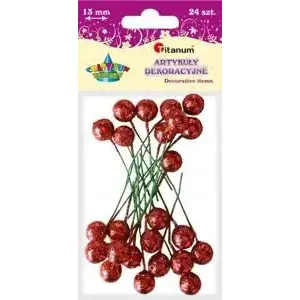 Titanum decorative glitter balls on pick set — 24 pcs, red