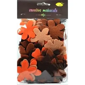Felt Flowers 60 pcs, Stella — brown tones, decorative craft embellishments