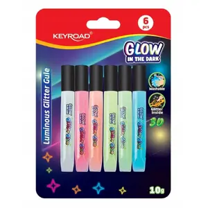 Spīdumu līme Keyroad Luminous 6×10 ml, blisteris — maisītu krāsu komplekts