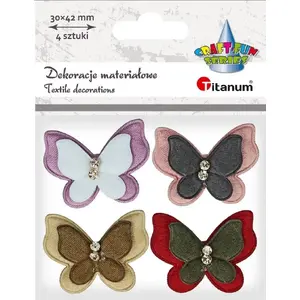 Titanum decorative fabric appliqués butterflies with cubic zirconia, set of 4, model 422860