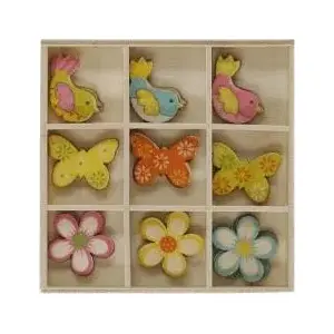 Wooden decorative ornaments set Titanum 27 pcs — mixed designs, boxed