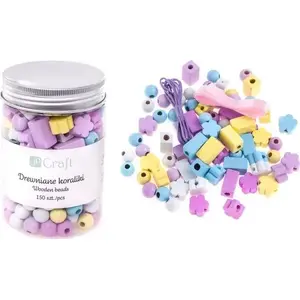 Wooden Beads in Jar Hipo AW726DLP, mix pastel colors, 150 pieces