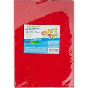 Felt Sheet Pack Craft with Fun CF OZDOBA 20×30 cm, 5 sheets, red (mpn 100FILC)