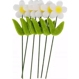 Craft with Fun decorative felt flower on wire, white, set of 6 (MPN CF799)