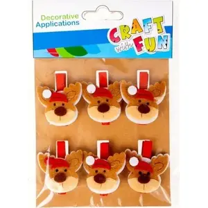 Dekoratīvas skavas Craft with Fun OZDOBA BN KLAMERKI RENIFER 6 gab. CFBN299