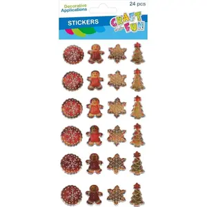 Craft with Fun holiday decoration set CFBN479 — metal-effect sticker ornaments, mixed designs, 24 pcs