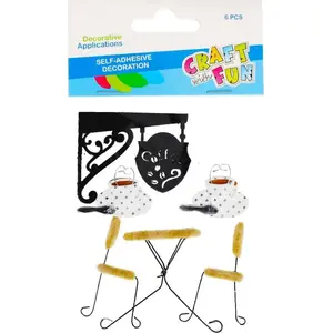Craft with Fun decorative stickers CF625 — café-themed set, 6 pieces