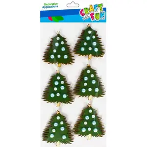 Craft with Fun 3D Wooden Christmas Tree Stickers set of 6 (CFBN352)