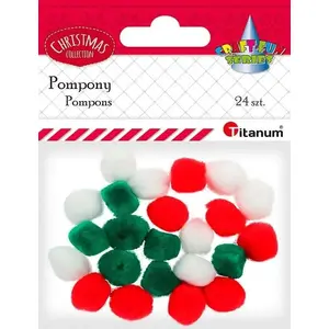 Pom-poms (24 pcs) Titanum — acrylic craft pompons mix, assorted sizes and colors